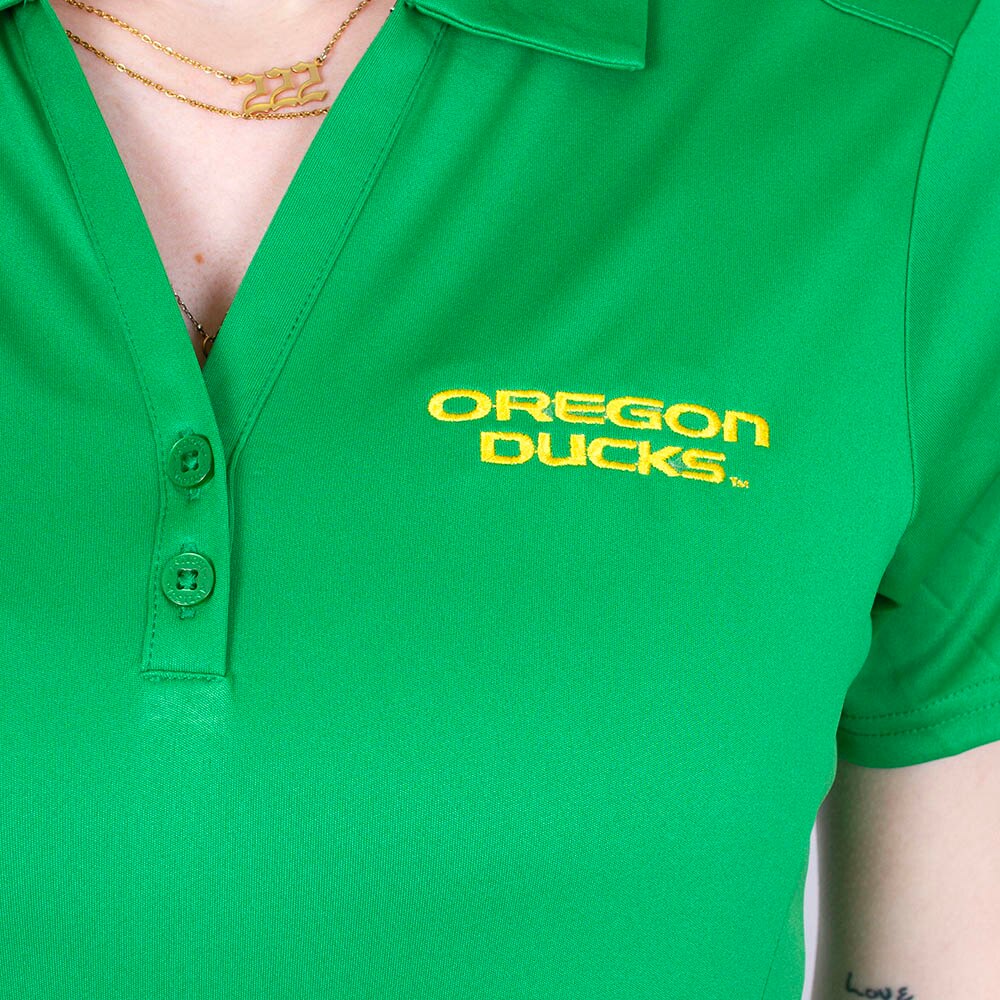 Oregon Ducks, Antigua, Green, Polo, Polyester, Women, Tribute, Shirt, 953704
